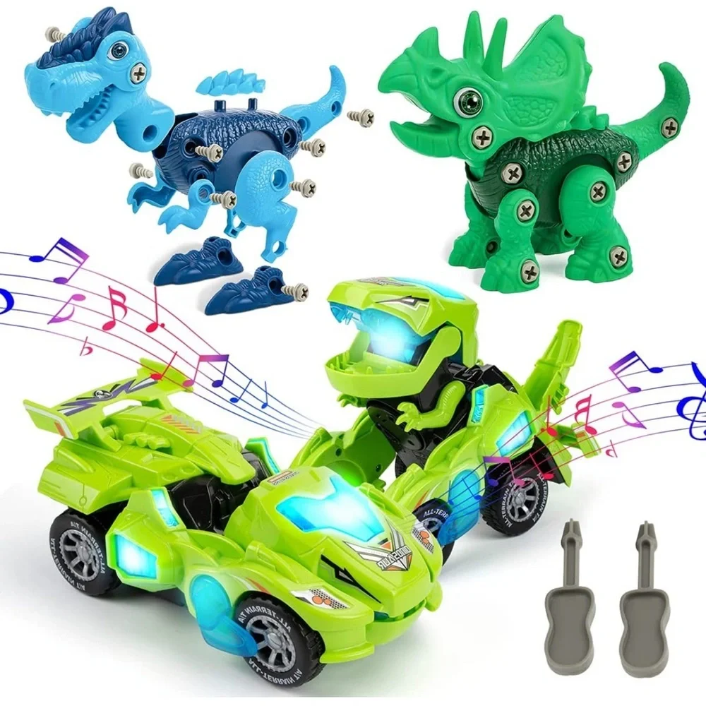 Dinosaur Toys Build Playset Automatic Dino Transformers Car with Music